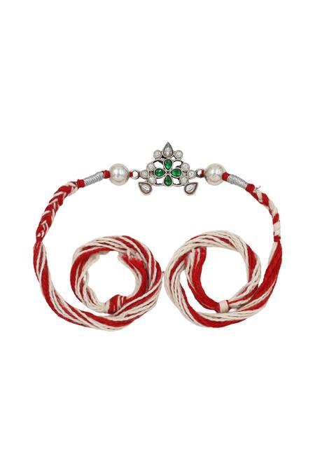 Buy_Sangeeta Boochra_Silver Gemstones, Pearls Heritage Blossom Rakhi _Online_at_Aza_Fashions
