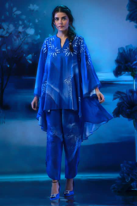 Mandira Wirk - Indian Blue Chanderi Kurta Pant Set 