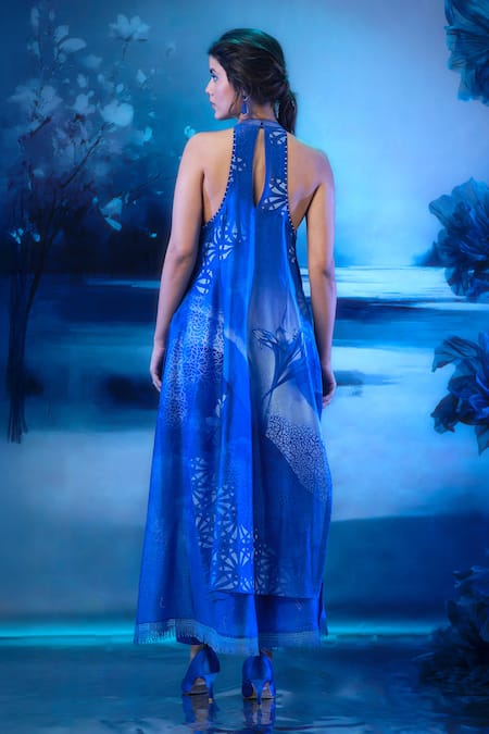 Mandira Wirk - Indian Blue Chanderi Kurta Pant Dupatta Set 