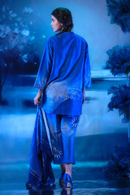 Mandira Wirk - Indian Blue Chanderi Kurta Palazzo Set 