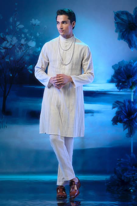 Mandira Wirk - Indian Ivory Chanderi Designer Kurta Set 