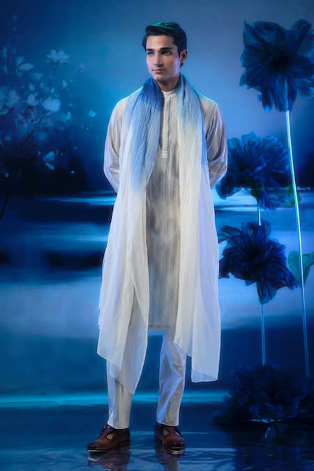 Mandira Wirk - Indian Ivory Chanderi Kurta Set With Dupatta 