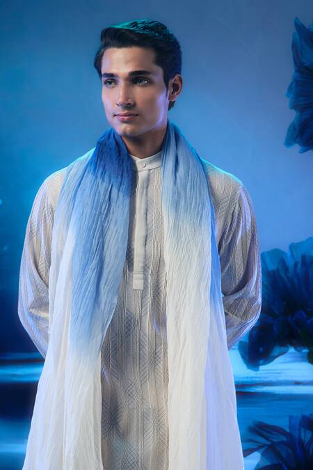 Shop_Mandira Wirk - Indian_Ivory Chanderi, Linen Kurta Set With Dupatta _Online_at_Aza_Fashions