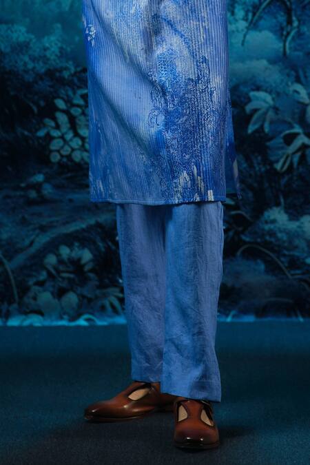 Buy_Mandira Wirk - Indian_Blue Chanderi Designer Kurta Pant Set _Online_at_Aza_Fashions
