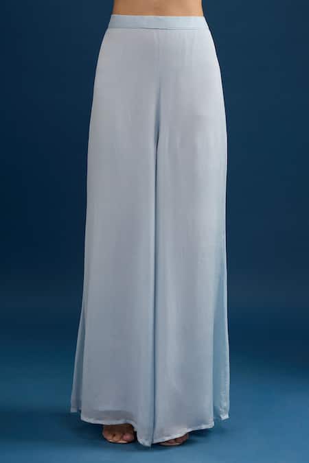 Shop Samyukta Singhania Blue Chiffon, Georgette Beads Open Neck Floral Printed Jacket Set Online at Aza Fashions Shop_Samyukta Singhania_Blue Chiffon, Georgette Beads Open Neck Floral Printed Jacket Set _Online_at_Aza_Fashions