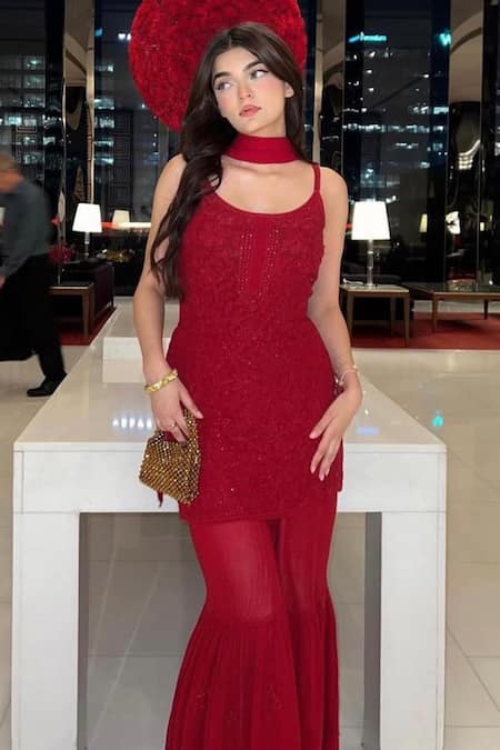 LABEL AISHWARYRIKA Georgette Chikankari Kurta Gharara Set