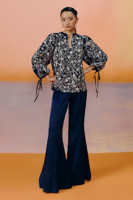 Mishru Navy Blue Designer Yuan Top Set 