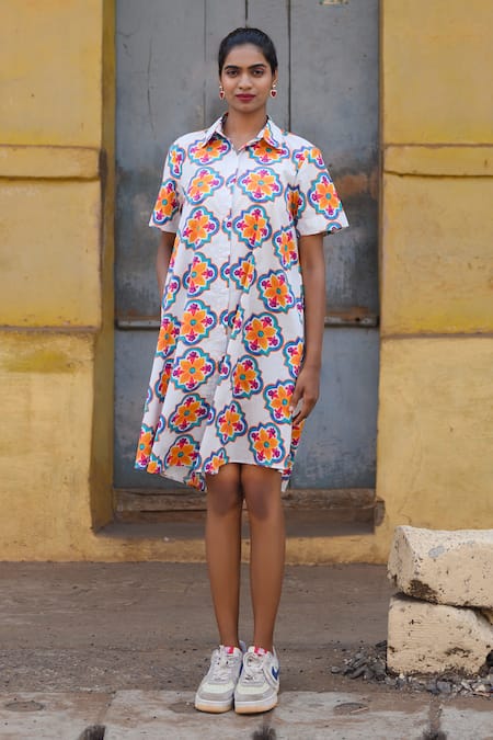 Prachi Kamat Multi Color Poplin Collared Multicolor Floral Print Dress 