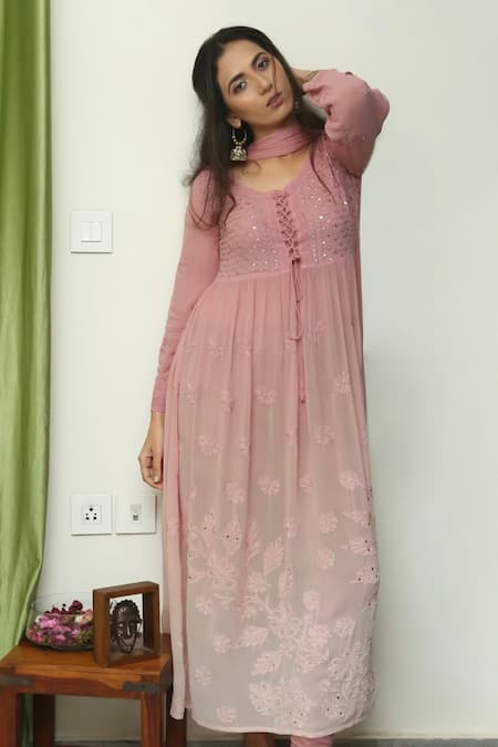 LABEL AISHWARYRIKA Georgette Chikankari Anarkali Set 