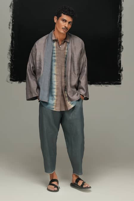 Urvashi Kaur Blue Silk, Tussar Designer Tie Dye T-shirt Online at Aza Fashions Urvashi Kaur_Blue Silk, Tussar Designer Tie Dye T-shirt _Online_at_Aza_Fashions