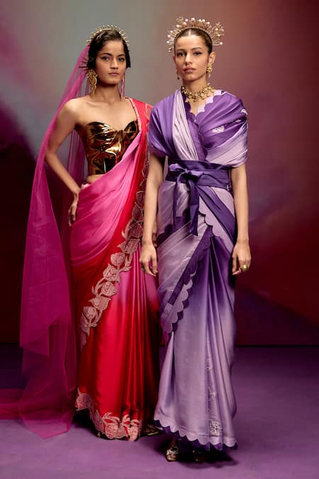 Kavitha Gutta Lavender Ombre Saree With Scalloped Blouse 