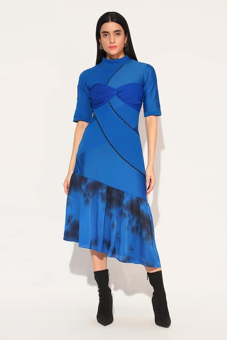 Linetribe_ Blue High Neck Clover Dress 