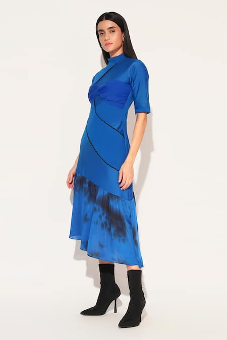 Buy Linetribe_ Blue High Neck Clover Dress Online at Aza Fashions Buy_Linetribe__Blue High Neck Clover Dress _Online_at_Aza_Fashions