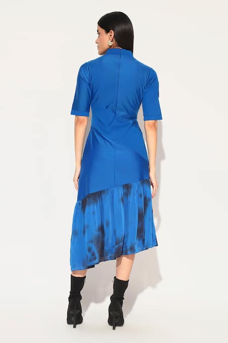Shop Linetribe_ Blue High Neck Clover Dress at Aza Fashions Shop_Linetribe__Blue High Neck Clover Dress _at_Aza_Fashions