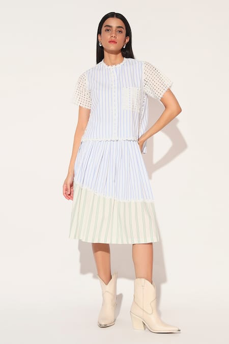 Linetribe_ Striped Shirt & Skirt Set 