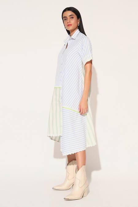 Buy Linetribe_ White Cotton Collared Striped Elara Dress Online at Aza Fashions Buy_Linetribe__White Cotton Collared Striped Elara Dress _Online_at_Aza_Fashions