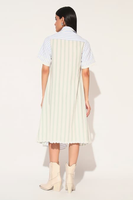 Linetribe_ White Cotton Collared Striped Elara Dress Online at Aza Fashions Linetribe__White Cotton Collared Striped Elara Dress _Online_at_Aza_Fashions