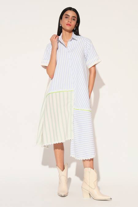 Shop Linetribe_ White Cotton Collared Striped Elara Dress Online at Aza Fashions Shop_Linetribe__White Cotton Collared Striped Elara Dress _Online_at_Aza_Fashions