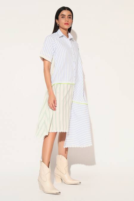 Buy Linetribe_ White Cotton Collared Striped Elara Dress Buy_Linetribe__White Cotton Collared Striped Elara Dress