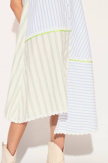 Shop Linetribe_ White Cotton Collared Striped Elara Dress Shop_Linetribe__White Cotton Collared Striped Elara Dress