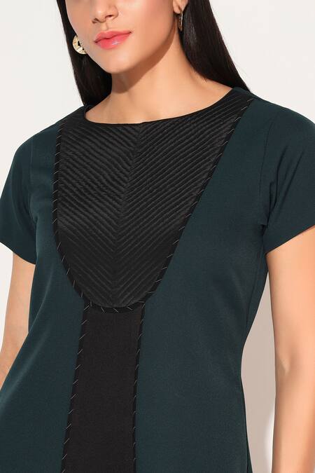 Shop Linetribe_ Green Crepe Round Neck Designer Oberon Dress Online at Aza Fashions Shop_Linetribe__Green Crepe Round Neck Designer Oberon Dress _Online_at_Aza_Fashions