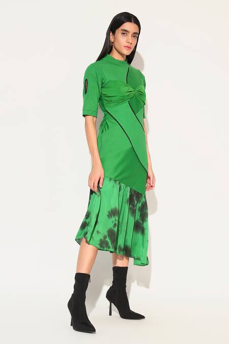 Linetribe__Green High Neck Clover Dress _Online_at_Aza_Fashions