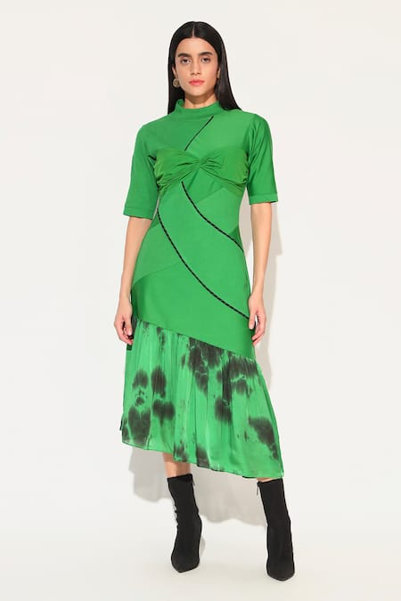 Linetribe_ Green High Neck Clover Dress
