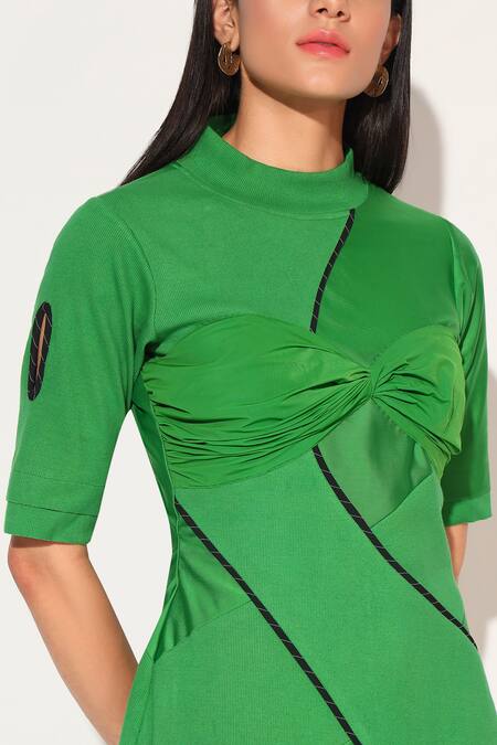 Buy_Linetribe__Green High Neck Clover Dress _Online_at_Aza_Fashions