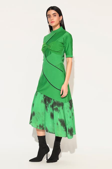 Shop_Linetribe__Green High Neck Clover Dress _Online_at_Aza_Fashions