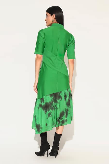 Shop_Linetribe__Green High Neck Clover Dress _at_Aza_Fashions