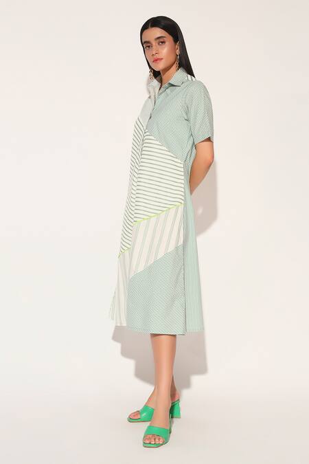 Buy Linetribe_ Green Cotton Collared Auriel Striped Dress Online at Aza Fashions Buy_Linetribe__Green Cotton Collared Auriel Striped Dress _Online_at_Aza_Fashions