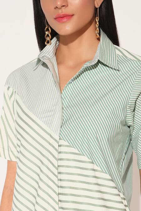 Shop Linetribe_ Green Cotton Collared Auriel Striped Dress Shop_Linetribe__Green Cotton Collared Auriel Striped Dress