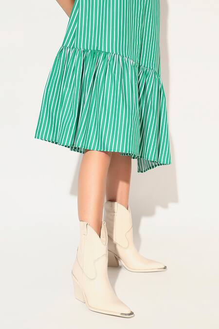 Linetribe_ Green Cotton Collared Striped Astralia Dress at Aza Fashions Linetribe__Green Cotton Collared Striped Astralia Dress _at_Aza_Fashions