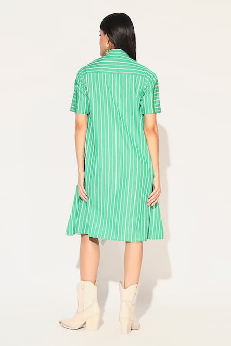 Linetribe_ Green Cotton Collared Zora Striped Dress Online at Aza Fashions Linetribe__Green Cotton Collared Zora Striped Dress _Online_at_Aza_Fashions