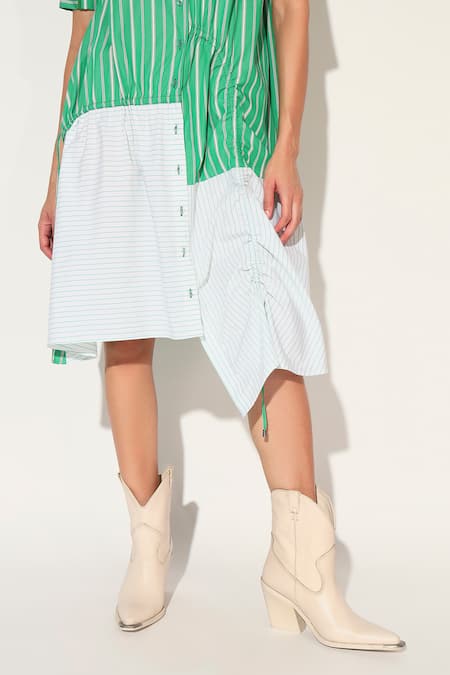 Buy Linetribe_ Green Cotton Collared Zora Striped Dress Buy_Linetribe__Green Cotton Collared Zora Striped Dress