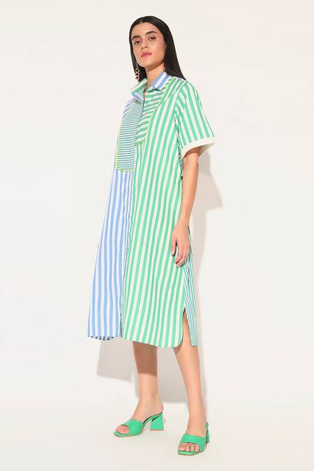 Buy Linetribe_ Blue Cotton Collared Striped Rhea Dress Online at Aza Fashions Buy_Linetribe__Blue Cotton Collared Striped Rhea Dress _Online_at_Aza_Fashions