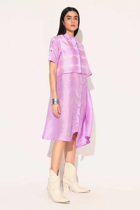 Buy Linetribe_ Lavender High Neck Pink Raw Silk Auralis Dress Online at Aza Fashions Buy_Linetribe__Lavender High Neck Pink Raw Silk Auralis Dress _Online_at_Aza_Fashions