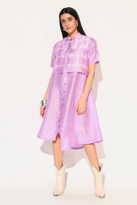 Linetribe_ Lavender High Neck Pink Raw Silk Auralis Dress at Aza Fashions Linetribe__Lavender High Neck Pink Raw Silk Auralis Dress _at_Aza_Fashions