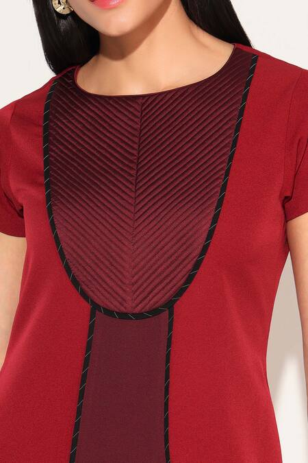 Linetribe_ Red Crepe Round Neck Designer Oberon Dress Online at Aza Fashions Linetribe__Red Crepe Round Neck Designer Oberon Dress _Online_at_Aza_Fashions