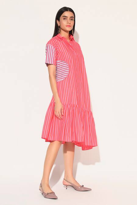 Buy Linetribe_ Red Cotton Collared Striped Astralia Dress Online at Aza Fashions Buy_Linetribe__Red Cotton Collared Striped Astralia Dress _Online_at_Aza_Fashions