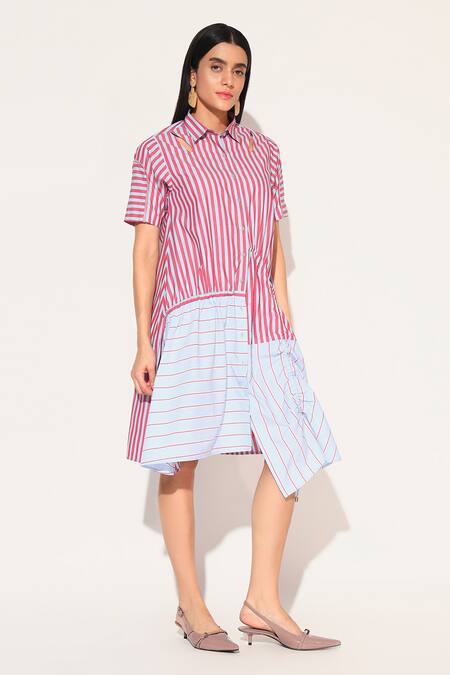Buy Linetribe_ Red Cotton Collared Zora Striped Dress Online at Aza Fashions Buy_Linetribe__Red Cotton Collared Zora Striped Dress _Online_at_Aza_Fashions