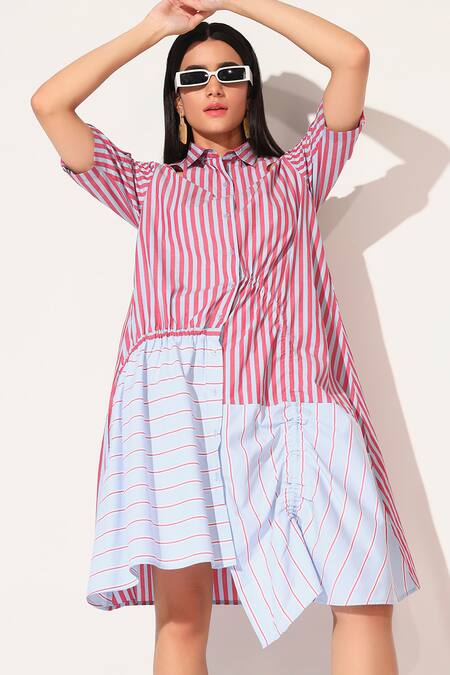 Shop Linetribe_ Red Cotton Collared Zora Striped Dress Online at Aza Fashions Shop_Linetribe__Red Cotton Collared Zora Striped Dress _Online_at_Aza_Fashions