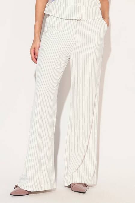 Linetribe_ White Crepe V-neck Striped Waist Coat Set at Aza Fashions Linetribe__White Crepe V-neck Striped Waist Coat Set _at_Aza_Fashions