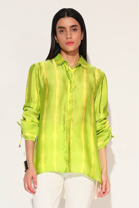 Buy Linetribe_ Yellow Viscose, Satin Collared Ivy Shibori Striped Shirt Online at Aza Fashions Buy_Linetribe__Yellow Viscose, Satin Collared Ivy Shibori Striped Shirt _Online_at_Aza_Fashions