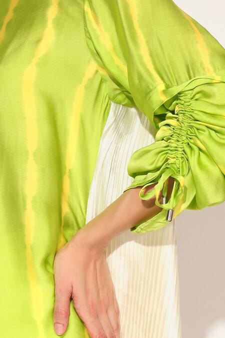 Buy Linetribe_ Yellow Viscose, Satin Collared Ivy Shibori Striped Shirt Buy_Linetribe__Yellow Viscose, Satin Collared Ivy Shibori Striped Shirt