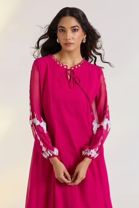 Ewoke_Pink Georgette Embroidery Round Neck Elowen Hand Gown _Online_at_Aza_Fashions