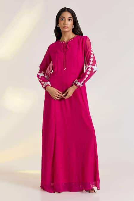 Ewoke Pink Georgette Embroidery Round Neck Elowen Hand Gown 