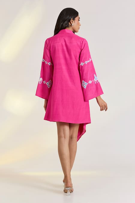 Shop_Ewoke_Pink Embroidery V-neck Mia Jacket Dress _at_Aza_Fashions