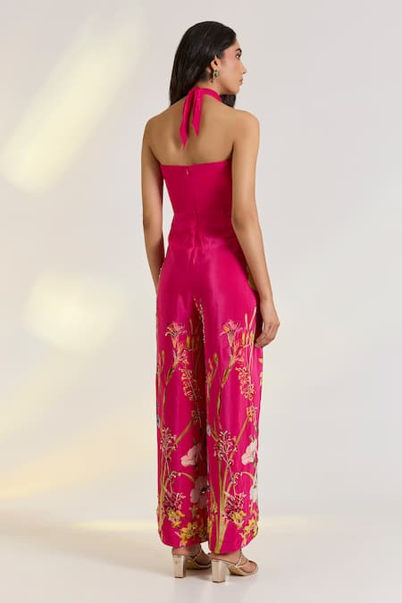 Ewoke Floral Hand Embroidered Pink Jumpsuit 