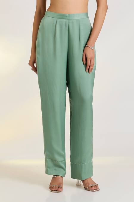 Shop Ewoke Green Organza, Georgette, Satin Embroidery Scoop Neck Vire Hand Kurta Set Online at Aza Fashions Shop_Ewoke_Green Organza, Georgette, Satin Embroidery Scoop Neck Vire Hand Kurta Set _Online_at_Aza_Fashions